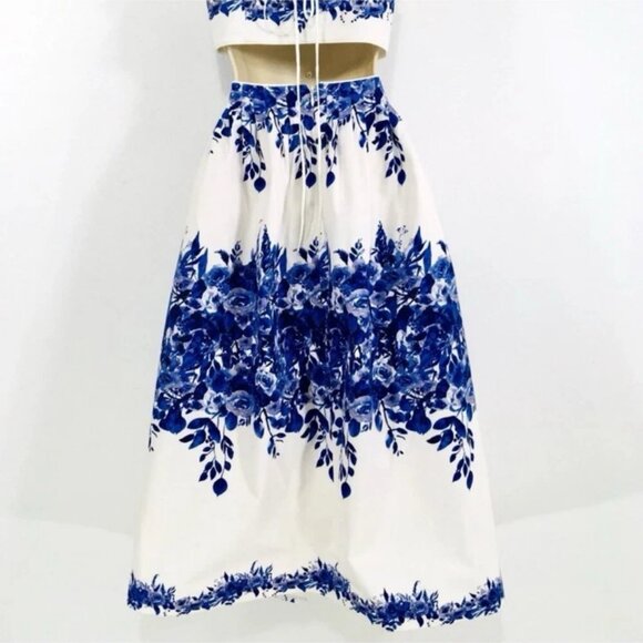 NEW Antonio Melani Cut Out Top Midi Dress Sz S Blue Porcelain Fairy Whimsy - Picture 10 of 16